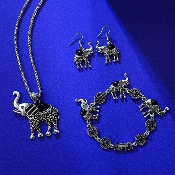 BLACK Elephant  3 piece Jewelry set - Picture 1 of 4
